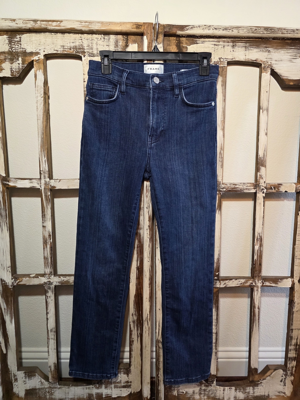 FRAME Le High Straight Jeans Dark Wash Thunderstorm Size 27